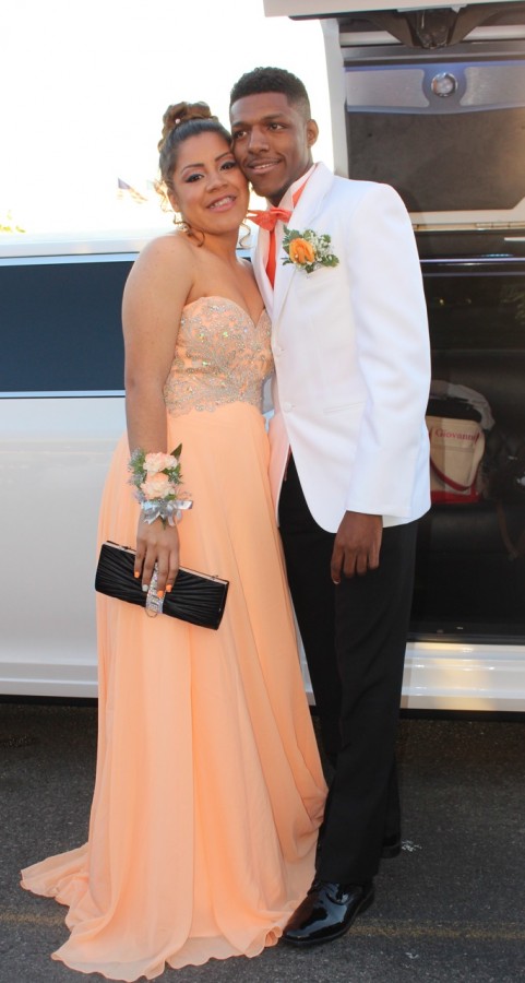 Seniors Giovanna Marquez and Kelly Tate arrive at prom. The 2015 senior prom was held at Liberty House in Jersey City May 14. Photo by Mahkiya Gresham