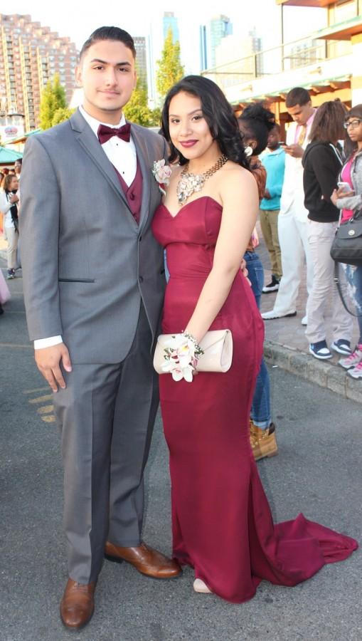 Senior Julian Landron and junior Hilda Rodriguez arrive prom. The 2015 senior prom was held at Liberty House in Jersey City May 14. Photo by Mahkiya Gresham