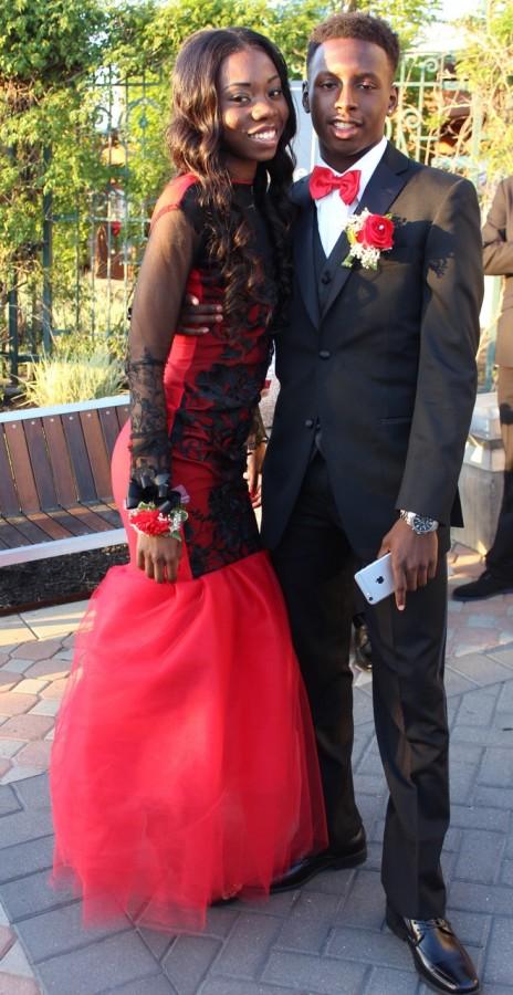 Seniors Victoria Wade and Ali Cisse arrive at prom. The 2015 senior prom was held at Liberty House in Jersey City May 14. Photo by Mahkiya Gresham