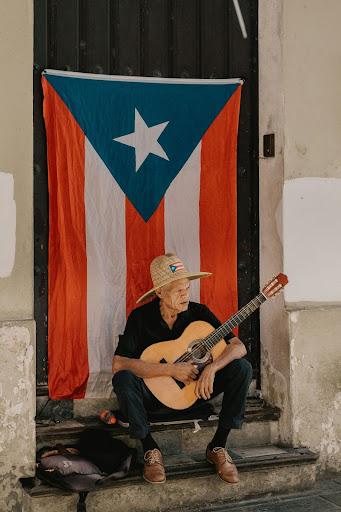 A Puerto Rican flag hung beautifully In old San Juan.
